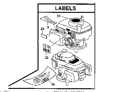 Labels Diagram and Parts List for GCV160-LAOS3A  Honda Engine