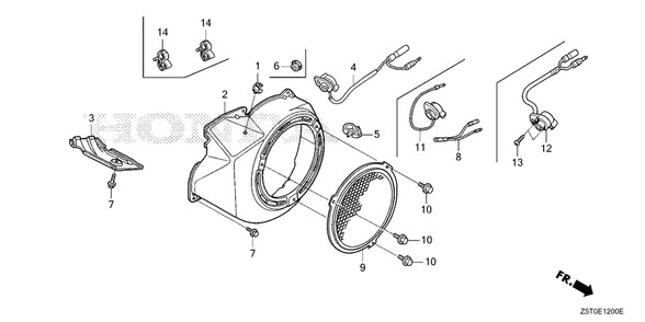 Fan Cover (1) Diagram and Parts List for GX390UT2 (Type  LX2/A)(GCBCT-3000001 - 3485996) Honda Engine