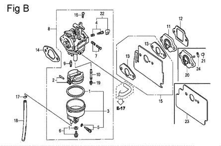 Fig-2 Diagram and Parts List for GC160 Type QHE3 Honda Engine