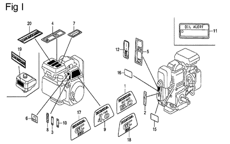 Fig-9 Diagram and Parts List for GC135 Type VXU Honda Engine