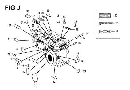Fig-10 Diagram and Parts List for GX120K1 Type QB26 Honda Engine