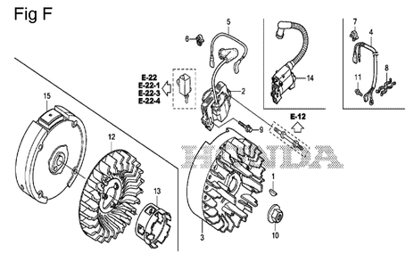Fig-6 Diagram and Parts List for GS190A Type QBE Honda Engine