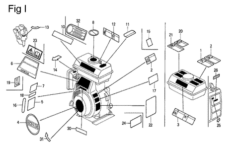 Fig-9 Diagram and Parts List for G100K2 Type ZK2 Honda Engine
