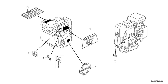 Label Diagram and Parts List for GC190LAX (Type QHGF)(GCAAA-3723287-9999999) Honda Engine