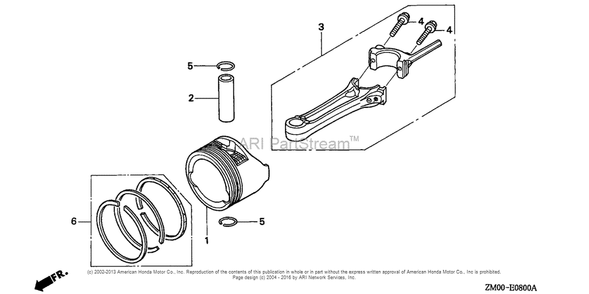 Piston + Connecting Rod Diagram and Parts List for GCV160LA0 (typeN5BR)(GJARA-1000001) Honda Engine