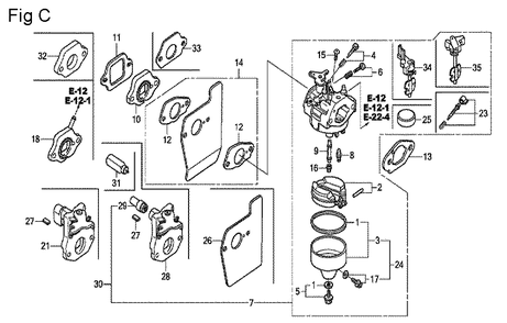 Fig-3 Diagram and Parts List for GCV160LA0 Type S1A Honda Engine