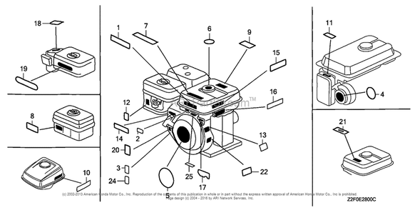 Label (1) Diagram and Parts List for GX160K1 (typeQX/B)(GCAAK-1000001) Honda Engine