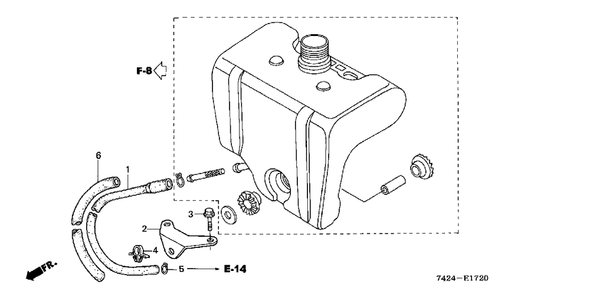Tank Stay Diagram and Parts List for HP400 (Type  BA)(NAA-2000001 - 2299999) Honda Lawn Tractor Accessories
