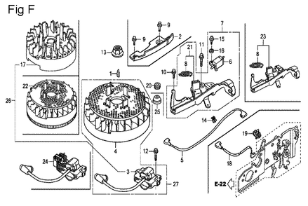 Fig-6 Diagram and Parts List for GCV160 Type A2A Honda Engine