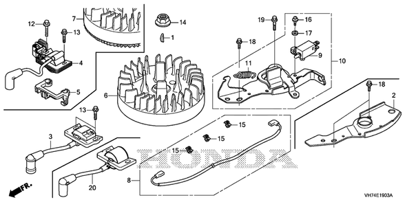 Flywheel-Ignition Coil (4) Diagram and Parts List for HRX217K6 (Type  HYA)(MAMA-1000001 - 9999999) Honda Lawn Mower