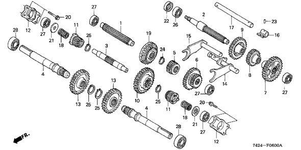 Transmission Gear Diagram and Parts List for HP400 (Type  BA)(NAA-2000001 - 2299999) Honda Lawn Tractor Accessories