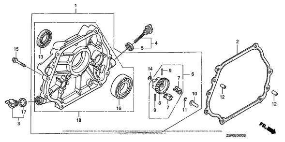 Crankcase Cover (1) Diagram and Parts List for GX270UT2 (typeSMRB)(GCBGT-1000001) Honda Engine