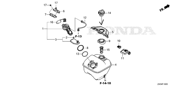 Fuel Tank Diagram and Parts List for EU3200I (Type  AC)(EBKJ-1000001 - 9999999) Honda Generator