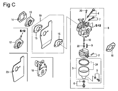 Fig-3 Diagram and Parts List for GCV160LA Type N1A Honda Engine