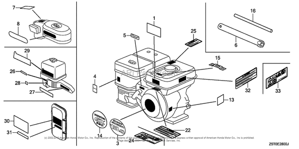 Label Diagram and Parts List for GX390UT2 (typePA2)(GCBCT-1000001) Honda Engine