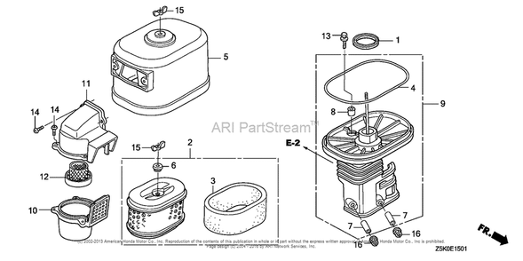 Air Cleaner (2) Diagram and Parts List for GX270UT2 (typeSMXC)(GCBGT-1000001) Honda Engine