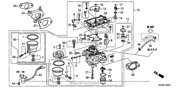Carburetor (3) Diagram and Parts List for GX390UT2 (typeSZEC)(GCBCT-1000001) Honda Engine