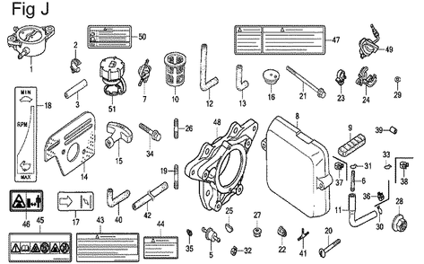 Fig-10 Diagram and Parts List for GX100U Type QAD Honda Engine