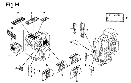 Fig-8 Diagram and Parts List for GC135 Type SHE4 Honda Engine