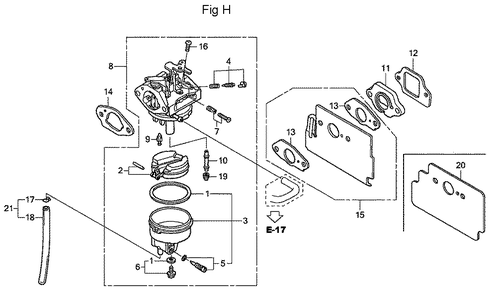 Fig-8 Diagram and Parts List for GC160LA Type QDE Honda Engine