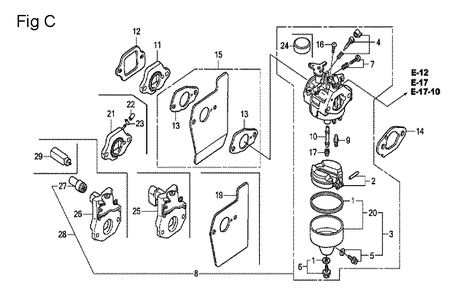Fig-3 Diagram and Parts List for GCV190A Type N1A Honda Engine