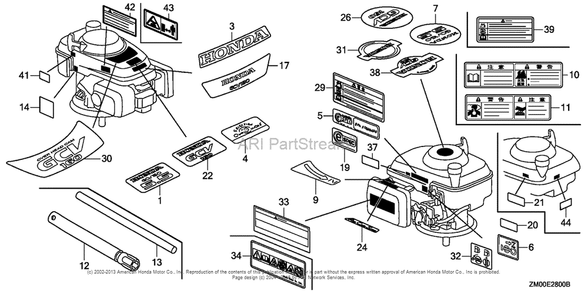 Labels Diagram and Parts List for GCV160LA0 (typeSBA)(GJARA-1000001) Honda Engine