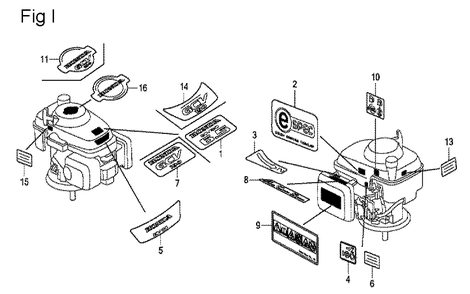 Fig-9 Diagram and Parts List for GCV190A Type S1A Honda Engine