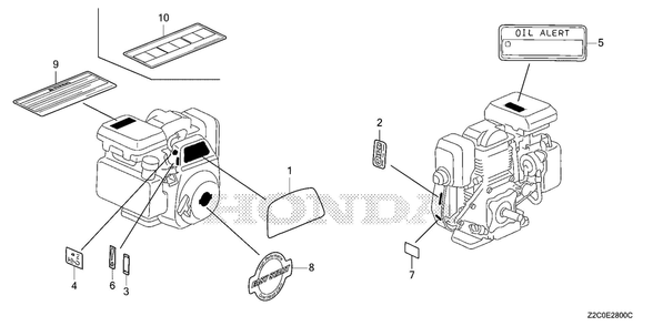 Label Diagram and Parts List for GS190LAX (Type QHAF)(GCACA-2074905-9999999) Honda Engine