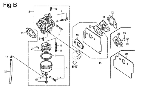 Fig-2 Diagram and Parts List for GC190A Type QHPA Honda Engine