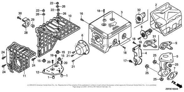 Muffler (5) Diagram and Parts List for GX240U2 (typeQA2)(GCBPK-1000001) Honda Engine