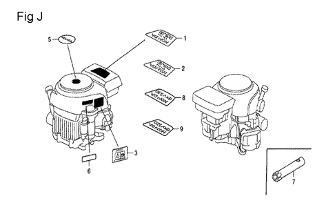 Fig-9 Diagram and Parts List for GCV530 Type DXA1 Honda Engine