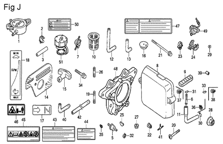 Fig-10 Diagram and Parts List for GX100U Type KRB Honda Engine