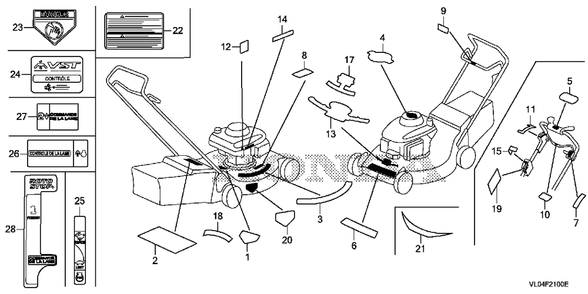 Label 2 Diagram and Parts List for HRR216K10 (Type  VLAA)(MZCG-1140001 - 1660000) Honda Lawn Mower