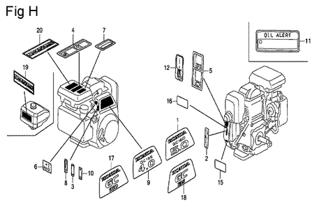 Fig-8 Diagram and Parts List for GC135 Type SHE5 Honda Engine