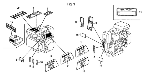 Fig-14 Diagram and Parts List for GC160A Type QEA Honda Engine