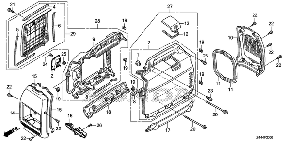 Front Cover-Side Cover -Rear Cover Diagram and Parts List for EU2200IT (Type  AG)(EAMT-1000001 - 9999999) Honda Generator