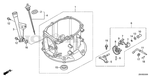 Crankcase Diagram and Parts List for GCV200LA (Type G5BR)(GJAVA-1000001-9999999) Honda Engine