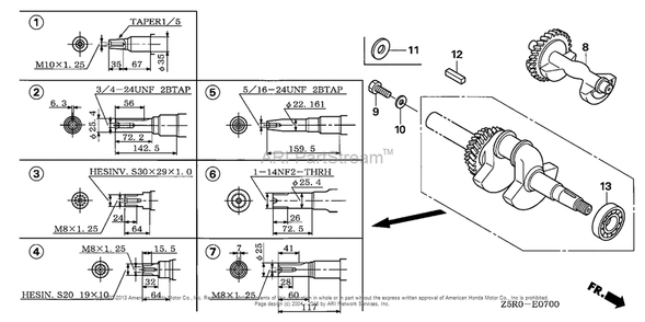 Crankshaft Diagram and Parts List for GX390U2 (typeSXE4)(GCBHK-1000001) Honda Engine