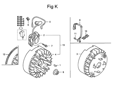 Fig-11 Diagram and Parts List for GC160 Type QHA2 Honda Engine