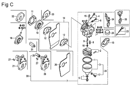 Fig-3 Diagram and Parts List for GCV160A Type E1A4 Honda Engine
