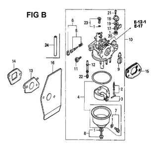 Fig-6 Diagram and Parts List for GXV160K1 Type N5 Honda Engine
