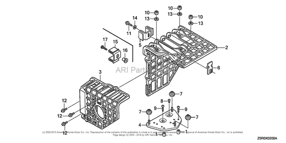 Muffler Cover Diagram and Parts List for GX390U2 (typeSXE4)(GCBHK-1000001) Honda Engine