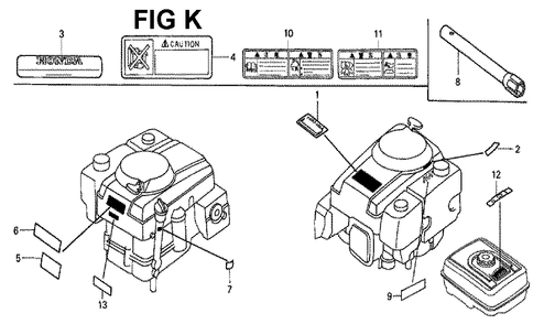 Fig-9 Diagram and Parts List for GXV340K2 Type DCA Honda Engine