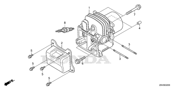 Cylinder Head Diagram and Parts List for GCV200LA (Type G5BR)(GJAVA-1000001-9999999) Honda Engine