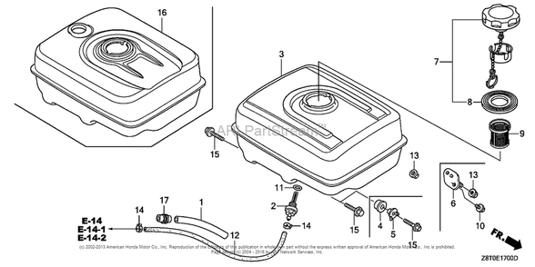 Fuel Tank Diagram and Parts List for GX340UT2 (typeVA2)(GCBET-1000001) Honda Engine