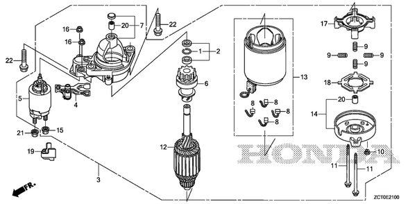 Starter Motor Diagram and Parts List for GXV690RHX (Type TAF3)(GJAEH-2000001-9999999) Honda Engine