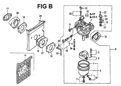 Fig-9 Diagram and Parts List for GXV340K2 Type DA Honda Engine