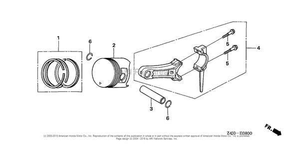 Piston Diagram and Parts List for GX160U1 (typeTXU)(GCACK-1000001) Honda Engine