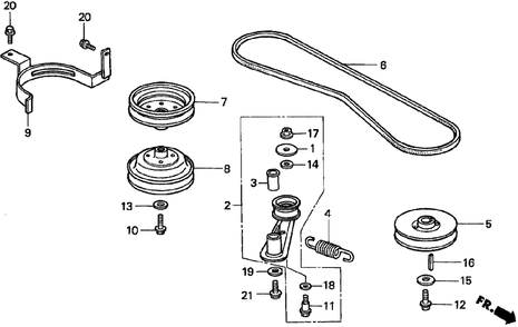 Engine Pulley Diagram and Parts List for H3011 (Type  SA)(MZAJ-5000001 - 6000000) Honda Lawn Mower