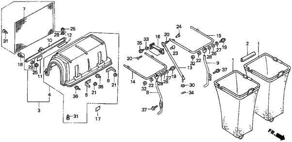 Grass Catcher (Hopper) Diagram and Parts List for GC3000 (Type  BA)(RZBE-0000001 - 9999999) Honda Lawn Tractor Accessories